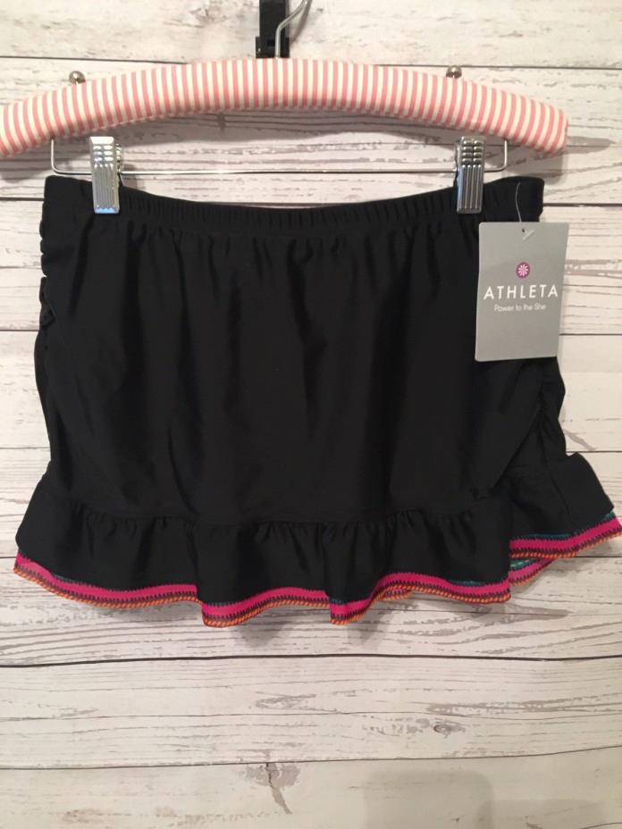 Athleta Women's Tennis Skirt Attached Bottoms Ruffle Hem Ruched Black Sz M NWT