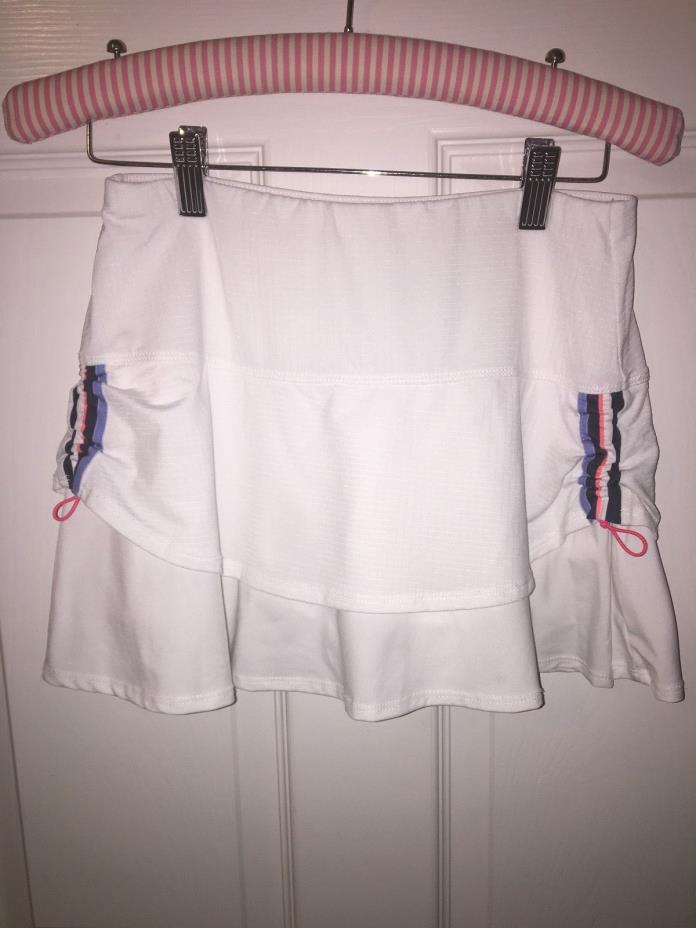 Lucky In Love Women's Tennis Skort Tiered Ruched Sides White Size Small