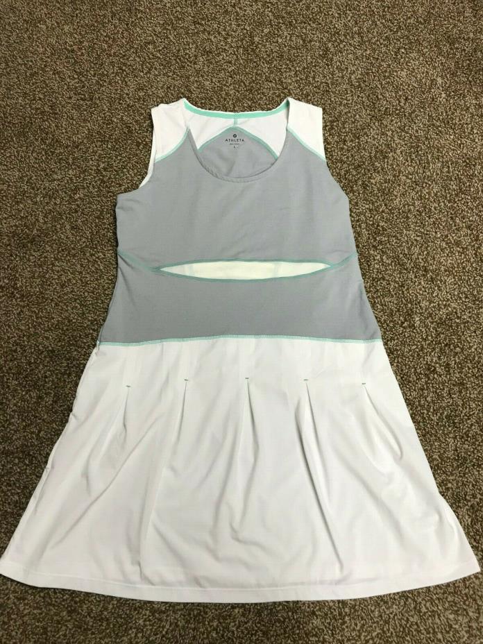 Women's Athleta Bob and Weave Tennis Dress White Gray Mint Size Large