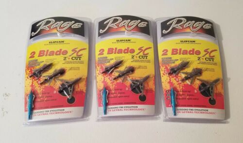 RAGE SLIPCAM REAR DEPLOYING BROADHEADS 2 BLADE SC 2” CUT Lot of 3 Packs 9 total