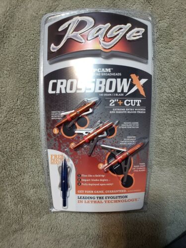 Rage Slipcam Rear Deploying Broadheads Crossbow X 100 Grain 2 + Inch Cut Hunting