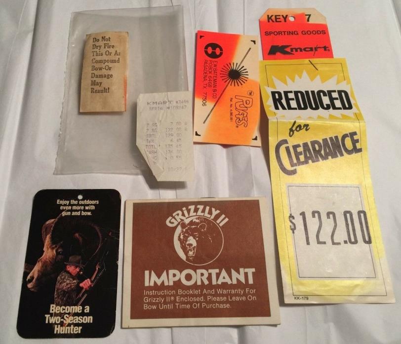Vintage Fred Bear Archery Grizzly 2 Compound Bow Booklet + Receipts Bear  C1981