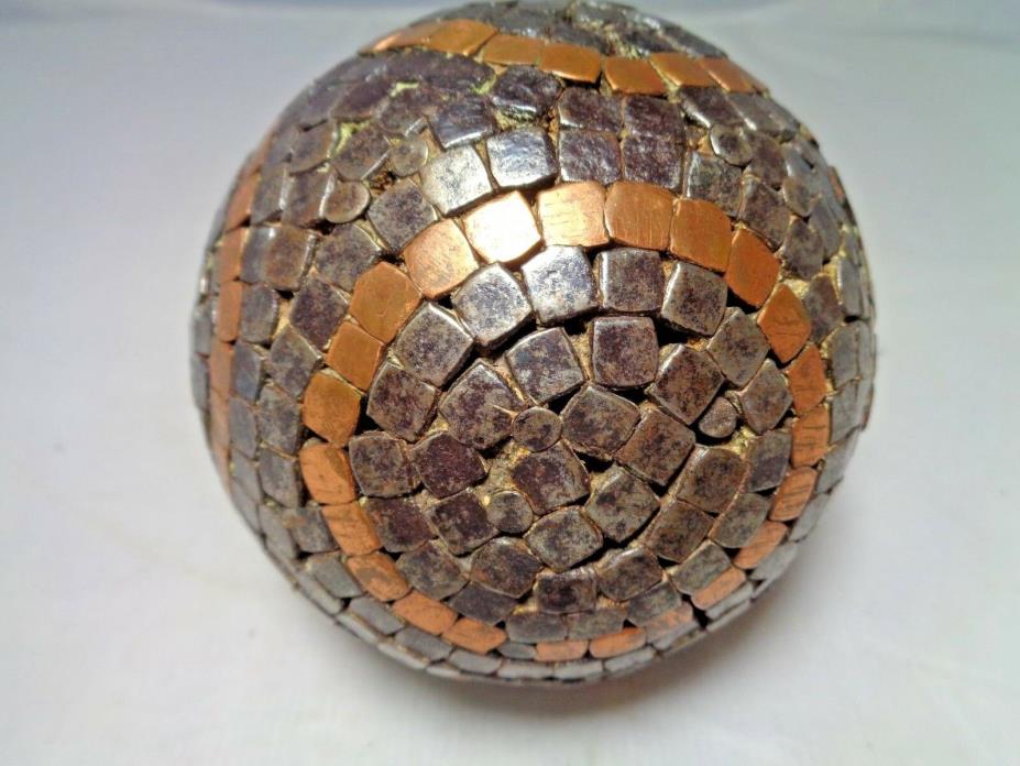 Rare!!! Antique Wood & Nail Bocce Pentanque Ball w/ Unique Circle designs 1800's