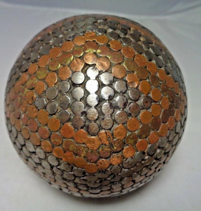 Rare!!! Antique Wood & Nail Bocce Pentanque Ball w/ Unique Diamond design 1800's