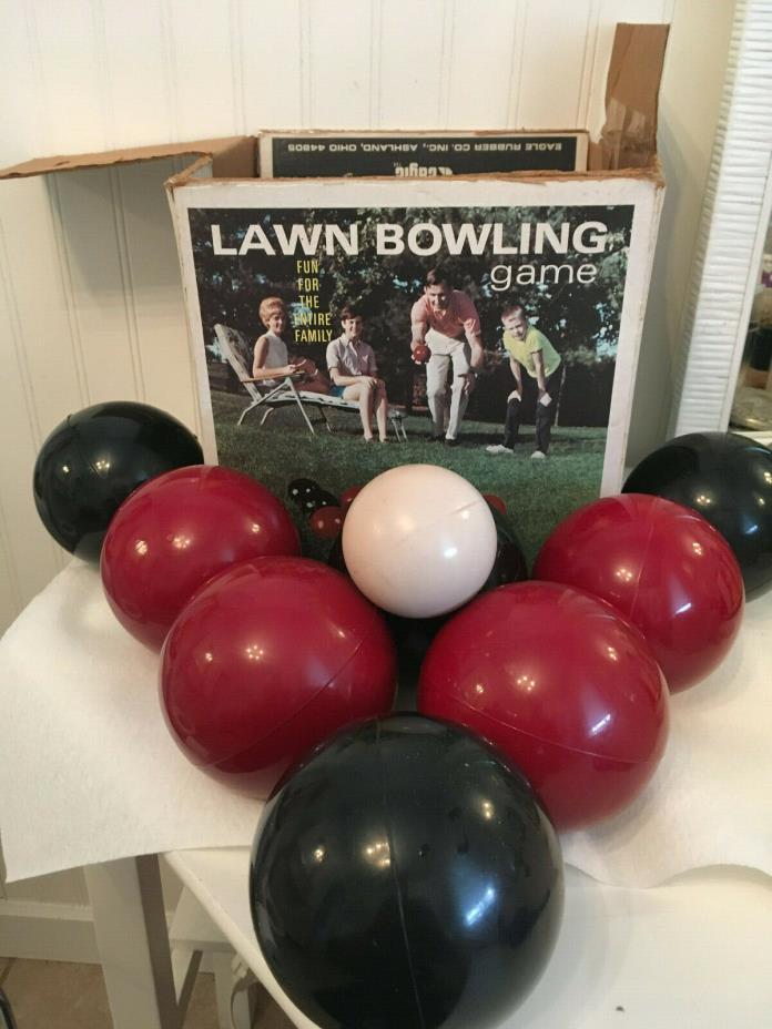 Vintage Lawn Bowling Bocci Ball Set Instructions Original Box Great Graphics