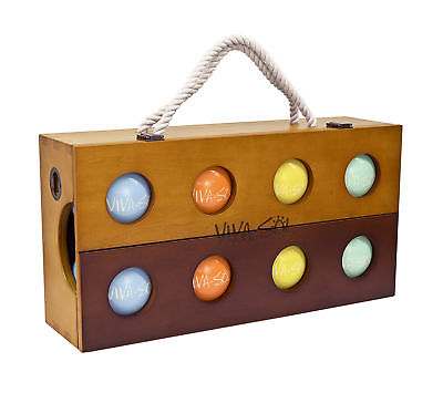 Resin Bocce Ball Set Wooden Case Outdoor Portable Lightweight Handy Kids Play