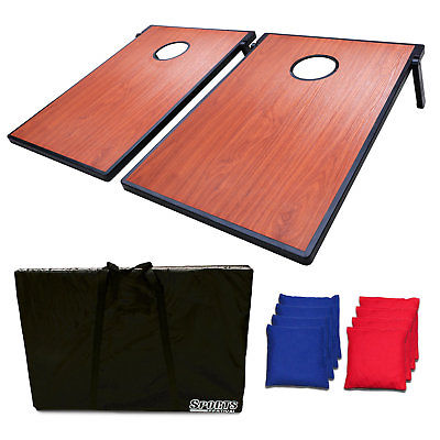 Vertical Wooden Texture Bean Bag Toss Game and Tic Tac Toe Cornhole