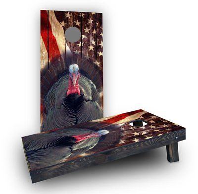 Patriotic Wood Slat w/ Turkey Cornhole Boards Heavier Boards w/ All Weather Bags