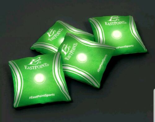 4 Green Light-up Bean Bags Lighted Carry Case Outdoor Game Tailgate Cornhole