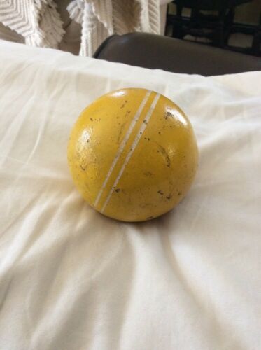 Vintage 3” Croquet Ball Smooth Finish 2-stripe Yellow