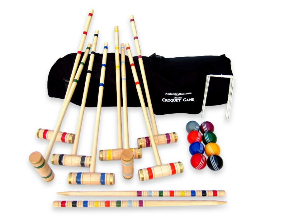 Eight-Player Deluxe Amish Crafted Croquet Game Set with Carry Bag 28/32 handles