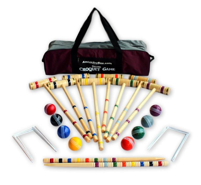 Eight-Player Deluxe Amish Crafted Croquet Game Set with Carry Bag (33