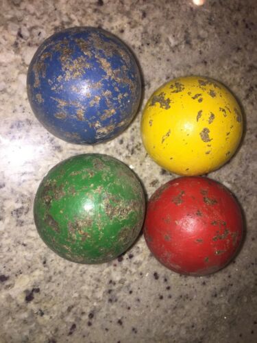 4 Vintage Primitive Solid Wooden Croquet Balls