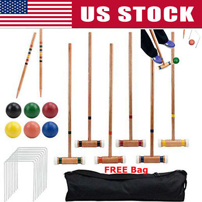 Wooden Croquet 6 Player Deluxe Croquet Set & Carry Bag Outdoor Game With Bag