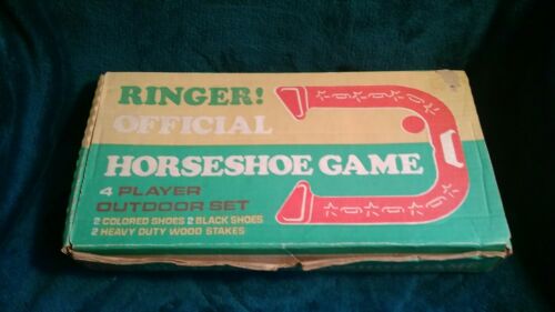 Vintage Globe Ringer Official Rubber Horseshoe Game 4 Player Outdoor Set w/ Box