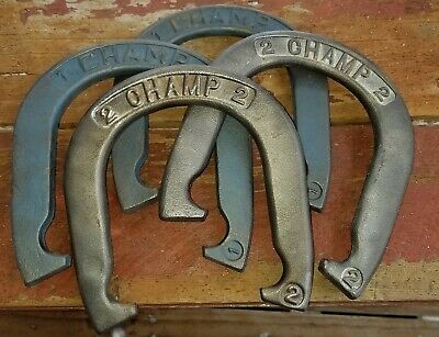 VINTAGE SET OF (4) CHAMP BRAND PITCHING HORSESHOES 2-1/4 LBS