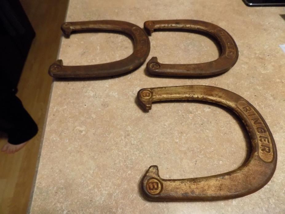 3 Vintage Ringer pitching horseshoes  A & B 2 1/2 lbs. each made U.S.A.