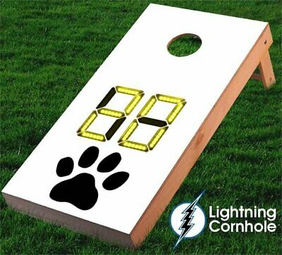 Lightning Cornhole Electronic Scoring Paw Print Cornhole Board Yellow