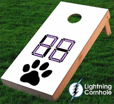 Lightning Cornhole Electronic Scoring Paw Print Cornhole Board Purple