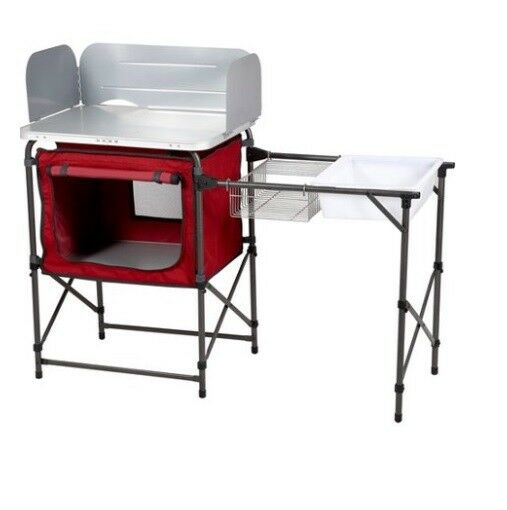 Camp Kitchen Storage Sink Table Deluxe Outdoor Grill Durable Steel Frame Pantry