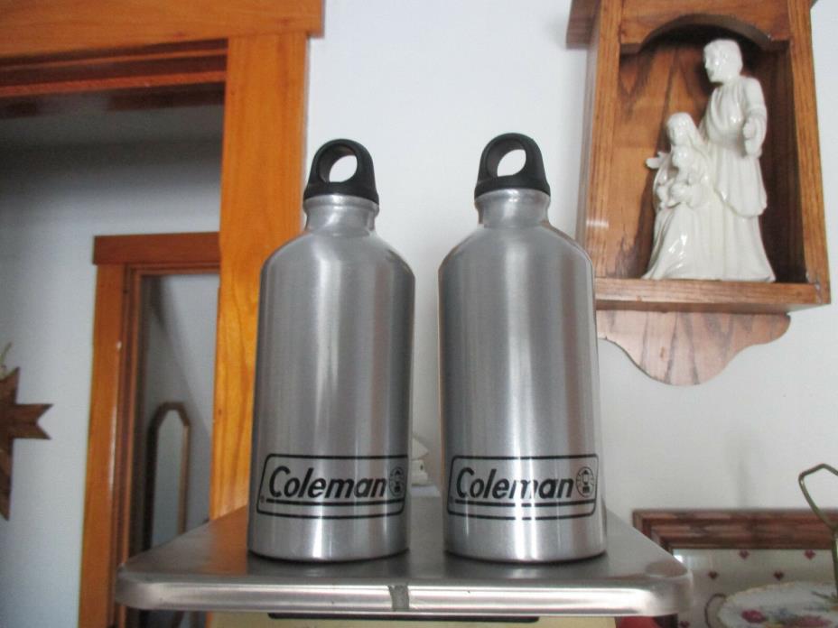 2 Vintage COLEMAN Aluminum Fuel Beverage Bottles 7 1/2