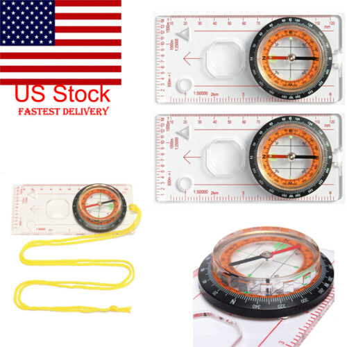 US Hot Modify Compass Ruler Scale Scout Hiking Camping Boating Orienteering Map