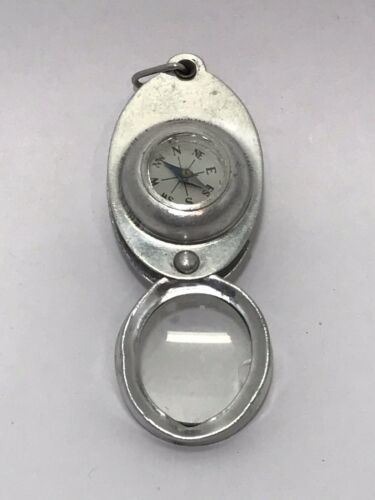 Vintage Comet Japan Pocket Compass with Hidden Magnifying Glass Hiking Camping