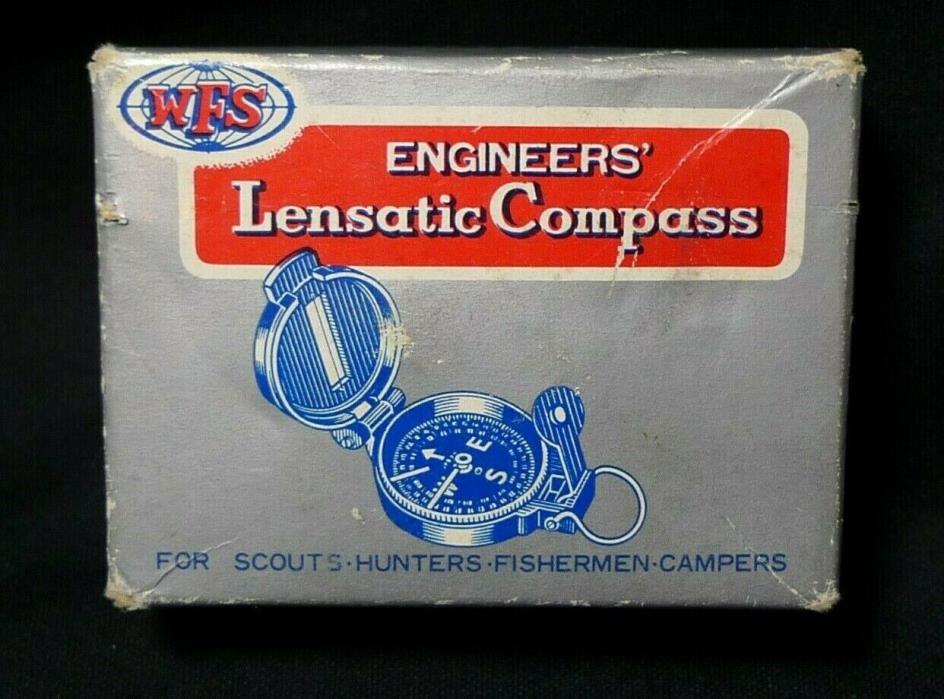 Vintage WFS Engineers' Lensatic Compass Original Box/Instructions Scouts Hunters