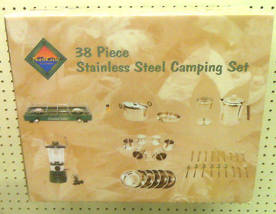 NEW - NORTH CREST - 38 PIECE STAINLESS STEEL CAMPING SET - GREAT FOR THE CAMPER