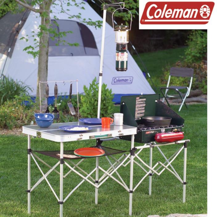 Portable Camping Kitchen Coleman Folding Table Rack for Outdoor BBQ Grill Picnic
