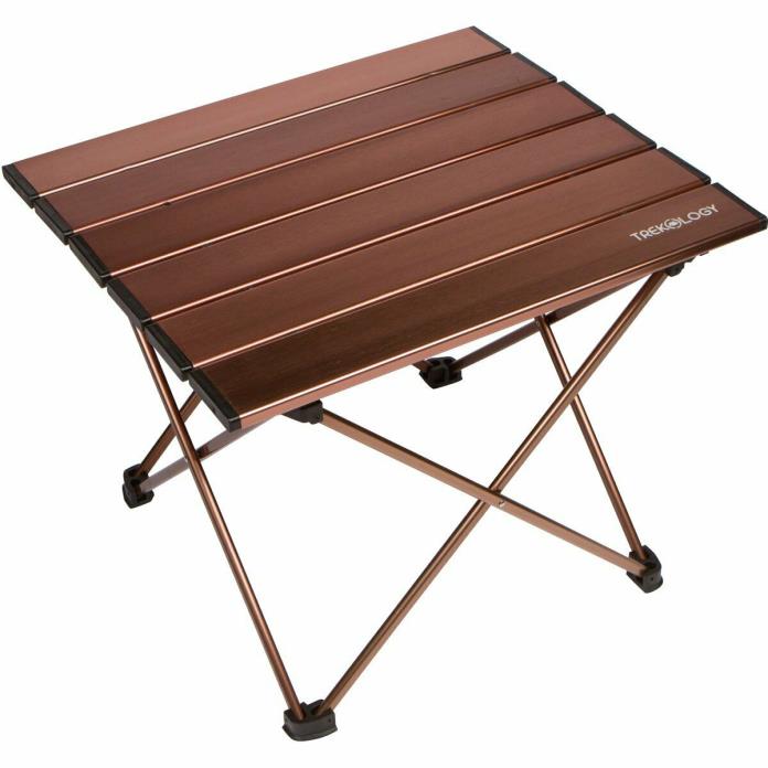Portable Camping Side Table Aluminum with Bag for Picnic Tailgating Brown Medium