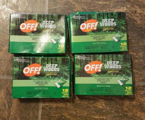 FOUR (4) Deep Woods Off! Insect Repellent Wipes 12-Towelettes (48 Total)