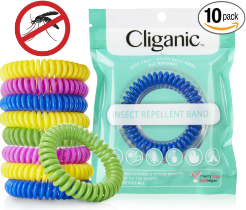 Cliganic 10 Pack Mosquito Repellent Bracelets, 100% Natural | Bug & Insect Band