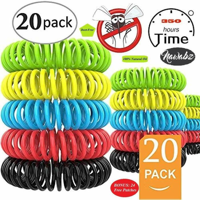 Mosquito Repellent Bracelet,20 Pack with 24 Patches,100% Natural Non-Toxic