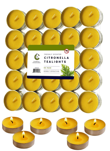 50 Citronella Tealight Candles - Deet Free Natural Insect Mosquito Repellent - -