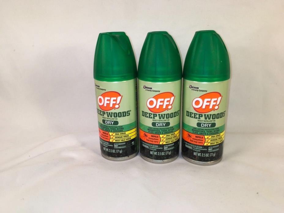 Lot (3) Off Deep Woods Dry Insect Repellent 2.5 oz Travel Size Bug Spray w/ Deet