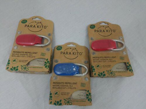 3 PARAKITO Mosquito Repellent Key chain Natural Essential Oils Blue w/ Stars Red