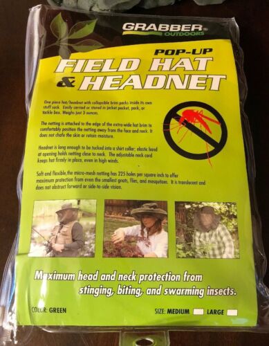 Brand New Grabber Outdoors Pop Up Field Hat w Headnet Chin Strap & Bag Mosquito