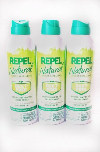 Repel Natural Deet Free Insect Repellent Lot Of 3 Aerosol 6oz Cans Bug Spray