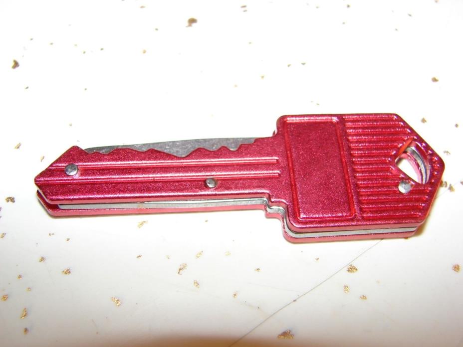 NEW Key-Shaped FOLDING KNIFE Fits Keychain Chain Ring RED Color