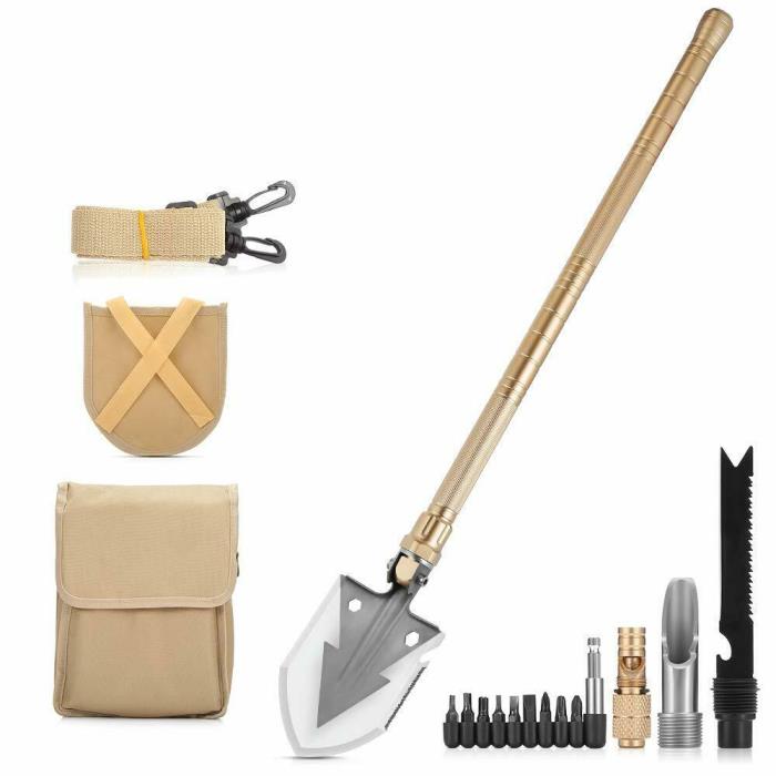Tactical Military Collapsible Camping Shovel with Nylon Carrying Pouch and High