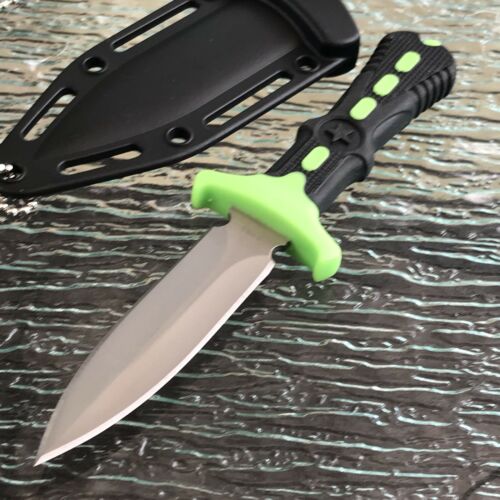 Neck Knife Green Zombie Handle SMALL Fixed Double Edge Dagger Blade Boot Knife