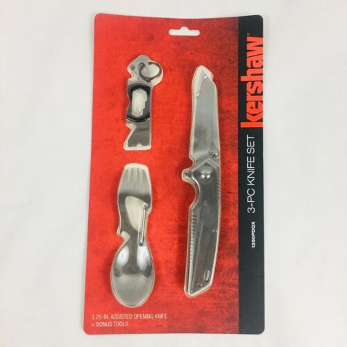 Kershaw 3 Piece Knife Set New Folding Knife Spoon Fork Pry Opener Tool New
