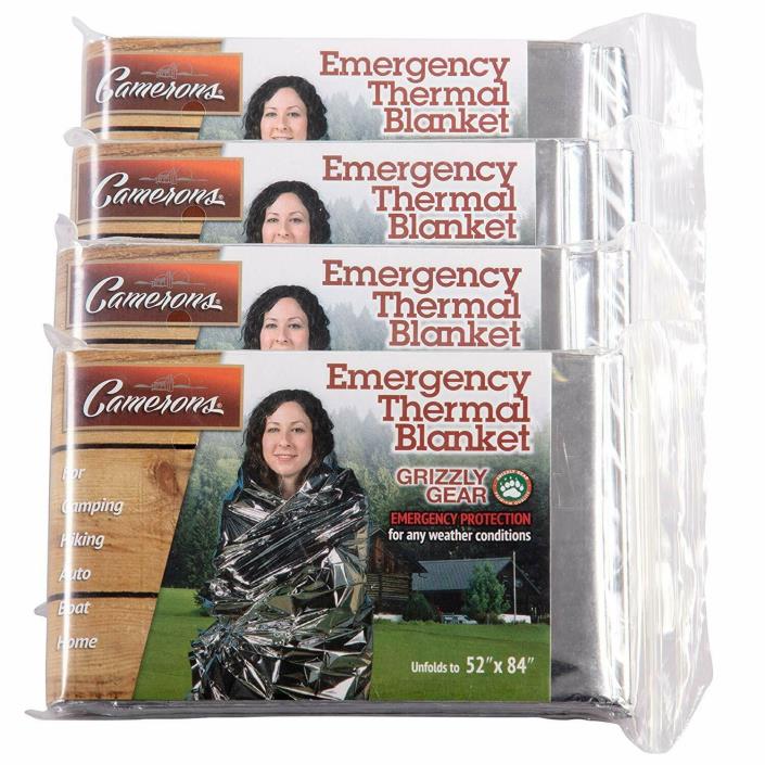 Grizzly Gear Emergency Thermal Blankets (4 Pack) Folds to 52