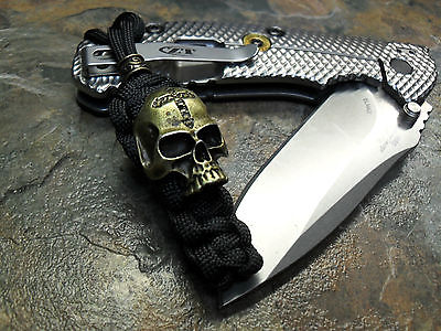 BLACK PARACORD KNIFE LANYARD KEYCHAIN BRONZE CROSS SKULL & BEAD FITS