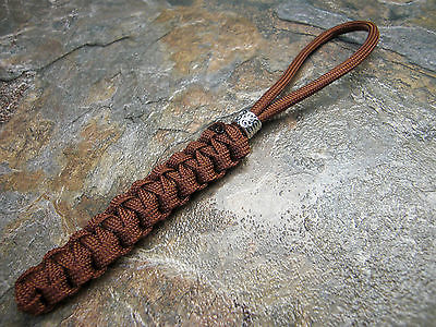 PERFECT PARACORD BROWN NO CORE KNIFE LANYARD ZIPPER PULL W/ CHARM AMERICAN MADE