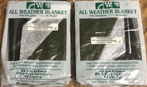 2 NIP Grabber All Weather Blanket The Original Space Blanket Olive Green 5' x 7'