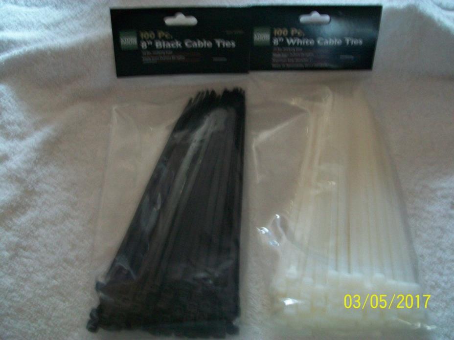 BLACK & WHITE CABLE TIES (LOT OF 2 ) 2OO TOTAL BY STORE HOUSE