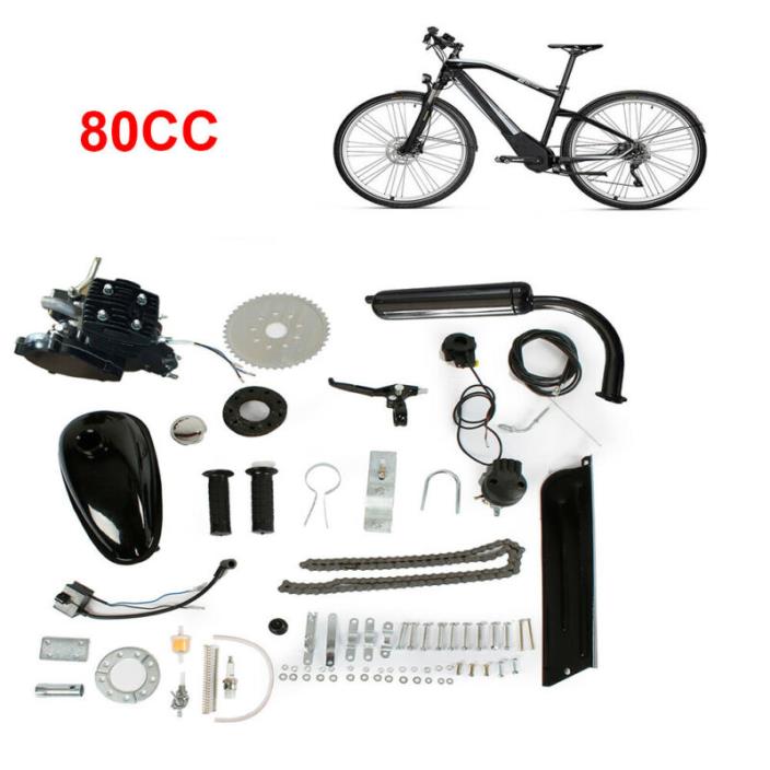 80CC 2-Stroke Motorized Bicycle Petrol Gas Motor Engine DIY Kit Set Black US New