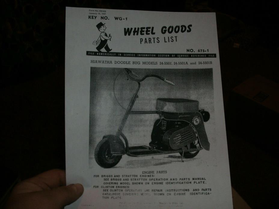 1947 Hiawatha Doodle Bug Wheel Goods parts lists 19 pages models 24-5501 A B